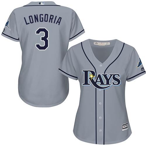 Rays #3 Evan Longoria Grey Road Women's Stitched MLB Jersey - Click Image to Close